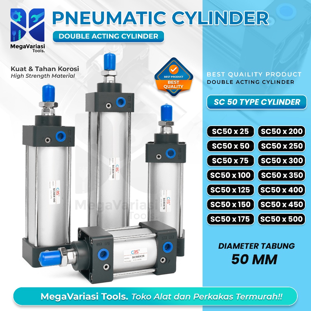 Silinder Pneumatik Kerja Ganda Bore 50 Langkah 100